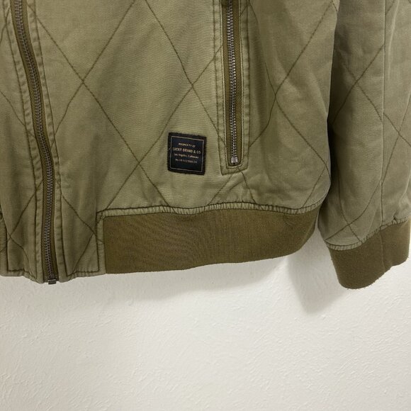 Lucky Brand Quilted Bomber Jacket Men's Military Green Zip Vintage Y2K Size XXL - Picture 4 of 12